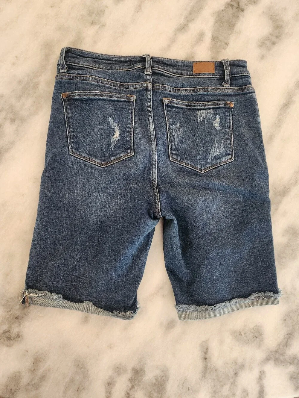 Judy Blue Distressed Denim Bermuda Shorts - Medium Blue - Women's Size Large - Picture 6 of 6
